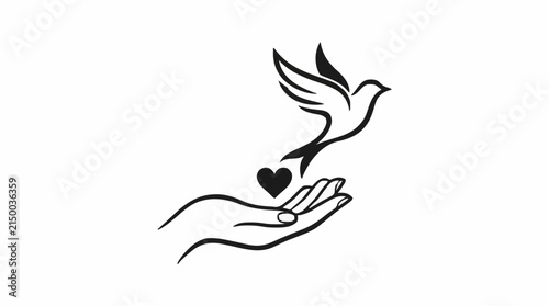 Hand releasing a bird with a heart icon for peace