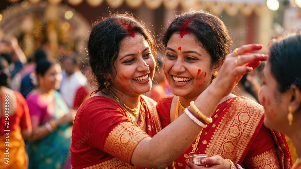 Fototapeta premium Sindoor Khela – Bengali Durga Puja Ritual
