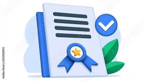Certificate showing accomplishment with a check mark and a ribbon in a simple design