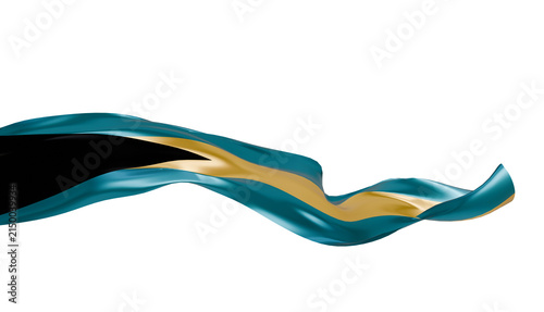 Bahamas flag ribbon silk fabric on transparent background, 3d Rendering flag elegant patriotic banner motion. soft fabric wave overlay,