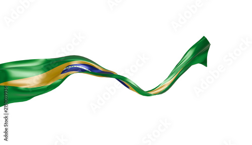 Brazil flag ribbon silk fabric on transparent background, 3d Rendering flag elegant patriotic banner motion. soft fabric wave overlay,