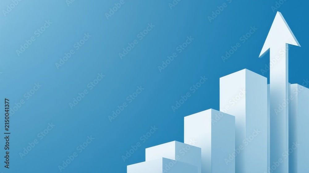 Fototapeta premium Graph showing upward trend with blue background and rising bars