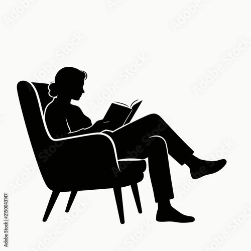 Person Reading In Armchair Silhouette Against White Background