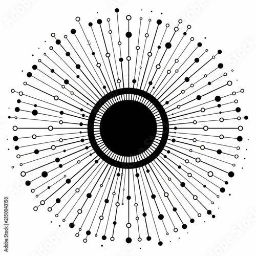 Radial network pattern with black circles and lines on white background