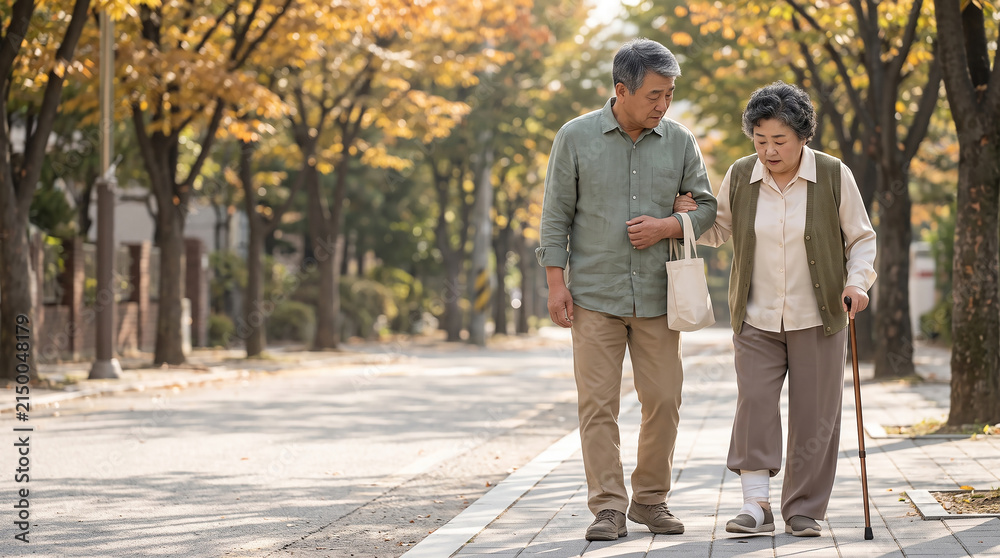 Fototapeta premium 숲길을 걷는 시니어 남성 / Senior Man Walking on a Forest Path