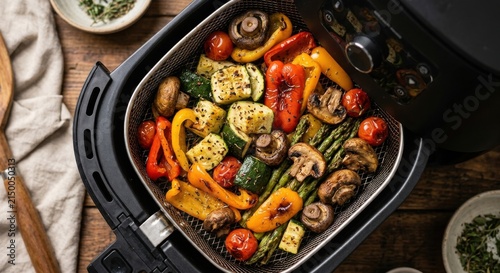 Colorful Roasted Vegetables in Air Fryer Basket