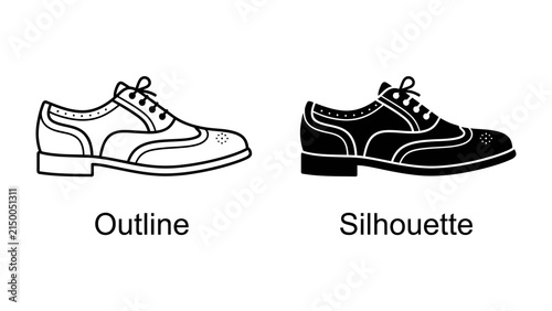 Foto Brogue Shoe Design: Two brogue shoe designs, one in outline and one as a silhouette, showcase classic footwear style and detail