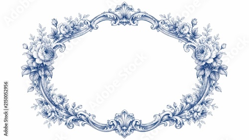 Ornate blue floral oval frame with vintage scrollwork