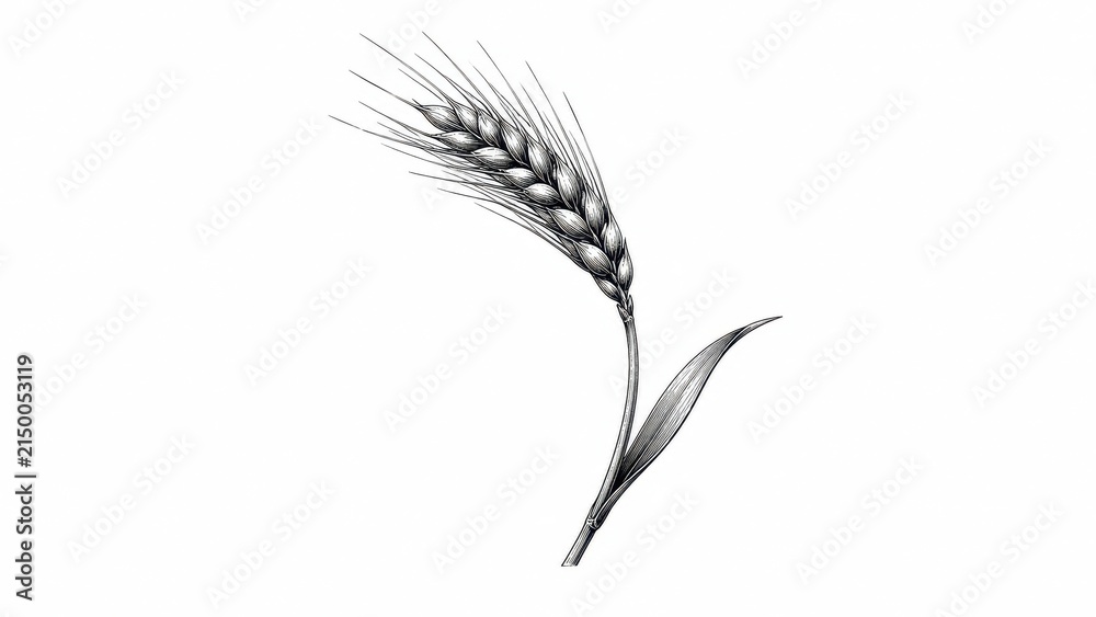 Obraz premium Black and white wheat ear botanical line drawing