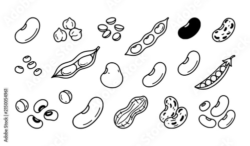 Minimal Bean and Legume Doodle Line Art Collection with Organic Food Illustrations