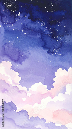 Purple Gradient Starry Sky and Clouds Background