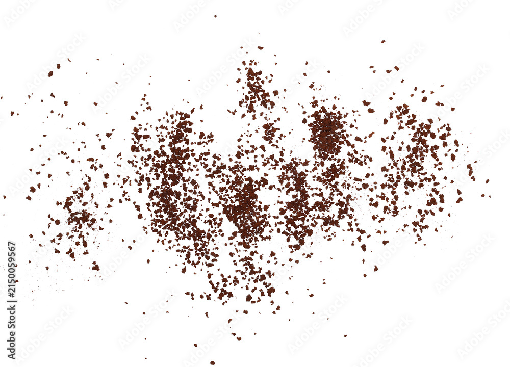 Fototapeta premium Instant coffee granules, soluble coffee scattered, isolated on white background, clipping, top view