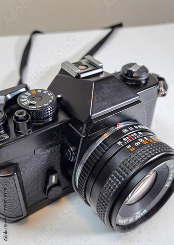 A vintage 35mm film analogue SLR camera