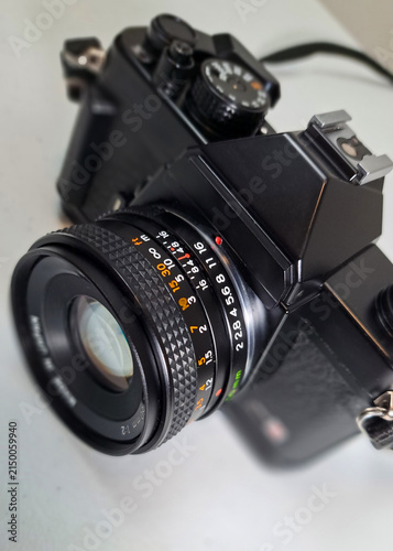 A vintage 35mm film analogue SLR camera