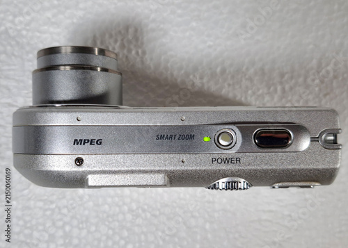 A retro digital compact point & shoot camera