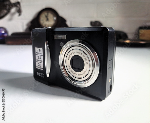 A retro digital compact point & shoot camera