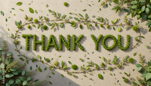 Serene Botanical Thank You Message Surrounded by Delicate Greenery