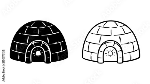 Igloo Duality: A striking comparison of an igloo, presented in both a bold black silhouette and a detailed line art illustration, showcasing the iconic dwelling's structure and design.