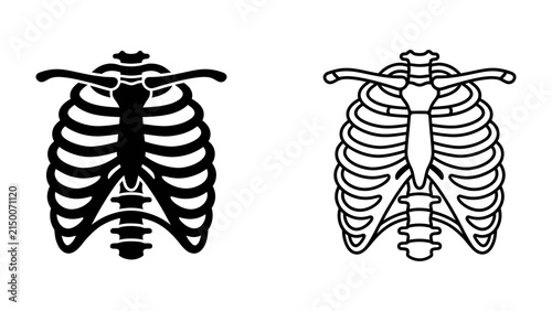 Принти на полотні Ribcage Icons: A set of two human ribcage illustrations, one solid black and the other a line drawing, presented side-by-side for comparison and educational use