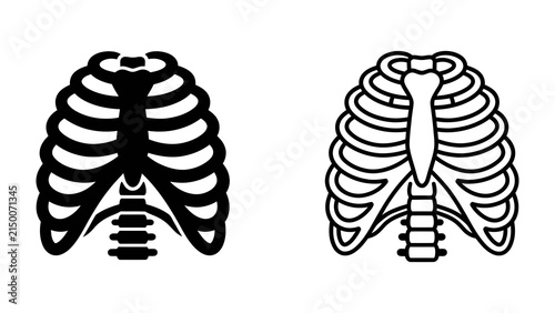 Konstfotografi Rib Cage Icon: A graphic representation of the human rib cage, shown in both a solid black silhouette and a white outline style, symbolizing skeletal structure and anatomy