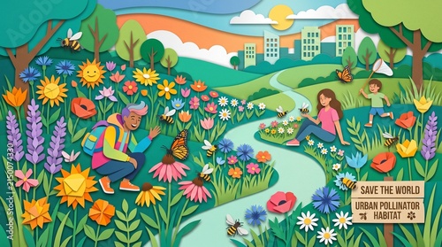 Urban Pollinator Habitat Wildflower Meadow Papercut