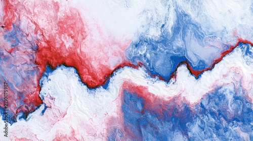 Abstract swirls of red blue and white paint