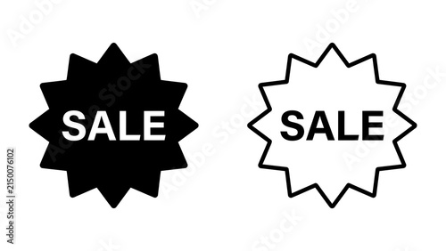 Sale Badge Pair: Two starburst badges, one black and one white, both emblazoned with the word SALE, ready to attract shoppers and announce a special offer.