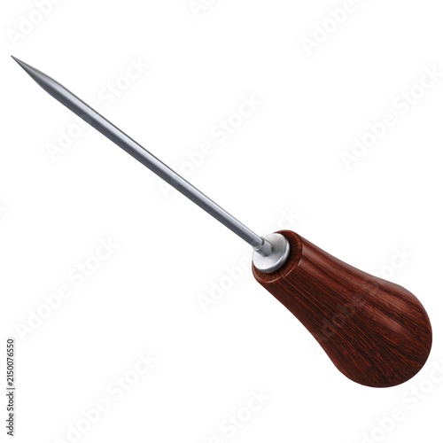 Photography Antique Medical Awl - Vintage medical bone awl tool with wooden handle, isolated on a white background