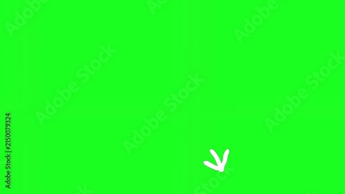 White hand drawn arrow pointing downwards on green screen background down sketch direction marker doodle down sketch direction marker doodle