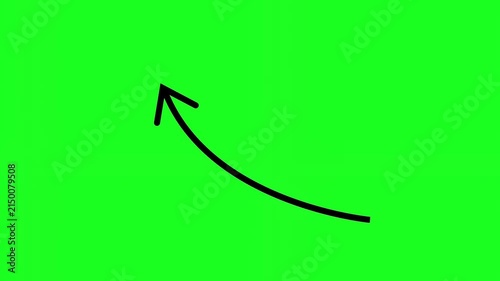 Curved black arrow pointing upwards and right on green screen background direction path movement growth design direction path movement growth