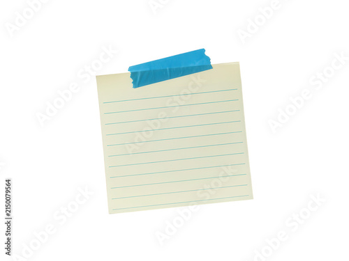 Obraz na płótnie Yellow sticky note with blue adhesive tape isolated on transparent background fo