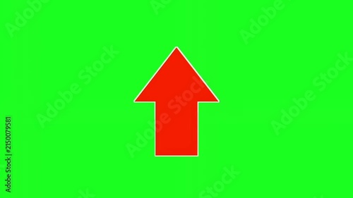 Large red arrow pointing upward on green screen background direction sign design isolated chroma direction sign design isolated chroma