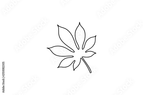 Minimalist single line drawing of a palmate leaf isolated on white background