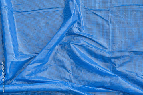 Blue Crumpled Plastic Tarpaulin Sheet Surface Background Texture