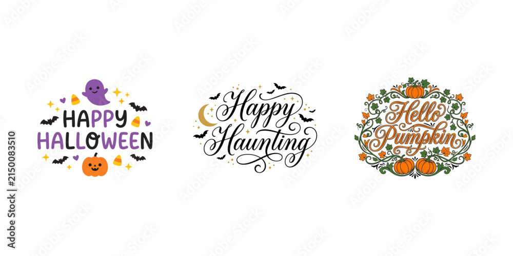 Fototapeta premium Festive halloween 2026 collection featuring creative halloween typography and decorative holiday typography designs for seasonal autumn greeting cards