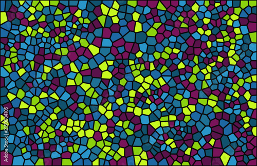Mosaic pattern with lime green yellow blue cells stained glass abstract background geometric backdrop