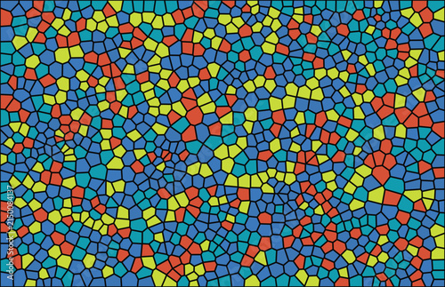 Colorful mosaic design with teal red yellow blue cells stained glass abstract background geometric