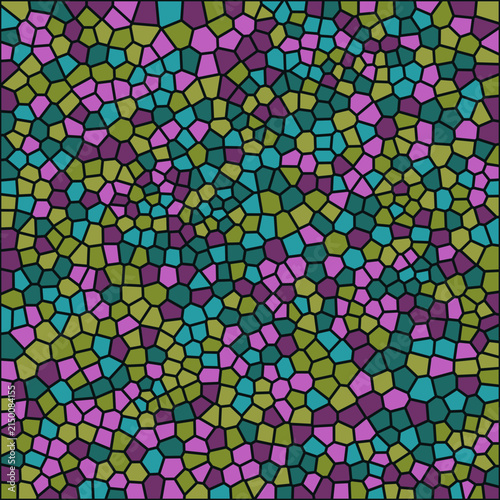 Teal and magenta geometric mosaic pattern with dark outline details geometric abstract background