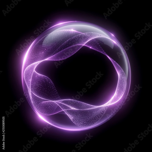 Abstract purple glowing spiral energy vortex dark background.