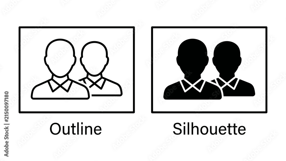 Fototapeta premium Team Icon Comparison: Two icons representing a team, one as an outline and the other as a silhouette, are shown side-by-side to illustrate different visual styles.