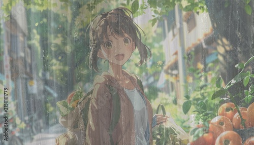 young woman with basket of vegetables