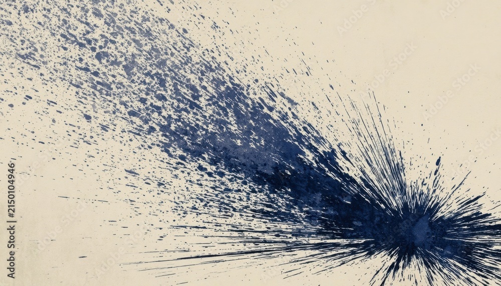 Obraz premium Abstract navy blue ink explosion pattern on beige paper texture
