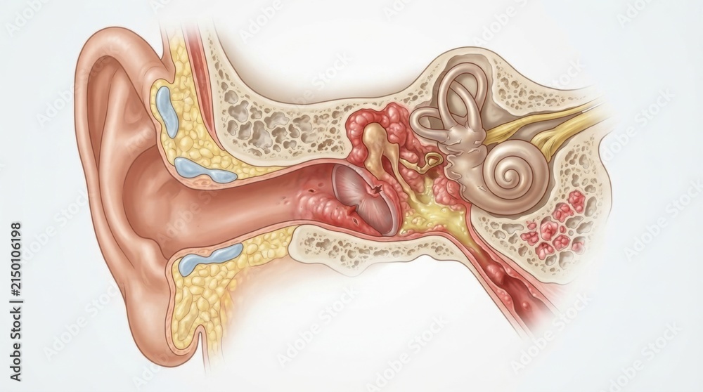 Naklejka premium Detailed illustration of the human ear anatomy and its inner structures