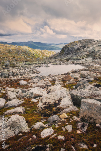 Scenic view of mountain wilderness near Tyinholmen lake, Jotunheimen, Norway