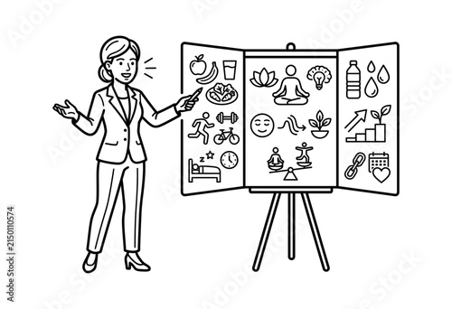Businesswoman Presenting Wellness Infographic Vector