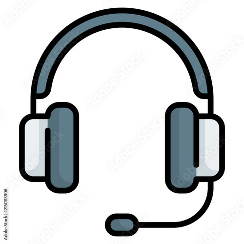 Headset filled line icon. Audio call and communication symbol.