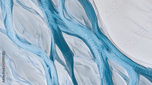 Aerial Braided River Pattern in Blue and White