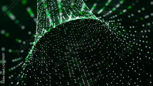 Digital binary data tunnel. Abstract connection of dots and lines on dark background. Concept of network. 3D
