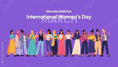 Diverse group of women celebrating international womens day with text