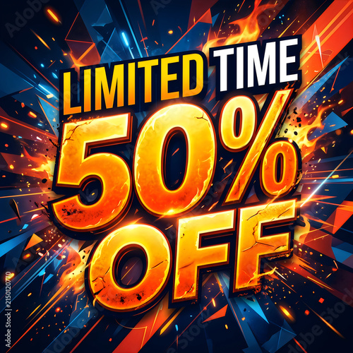 Limited time 50 percent off sale explosion background design